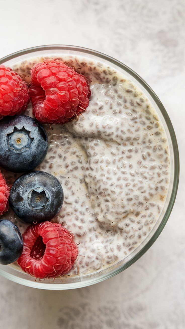blueberries and chia soaked in milk make for a good afternoon snack during a reset