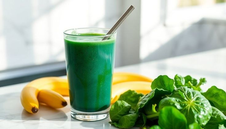 Spirulina green smoothie with banana 