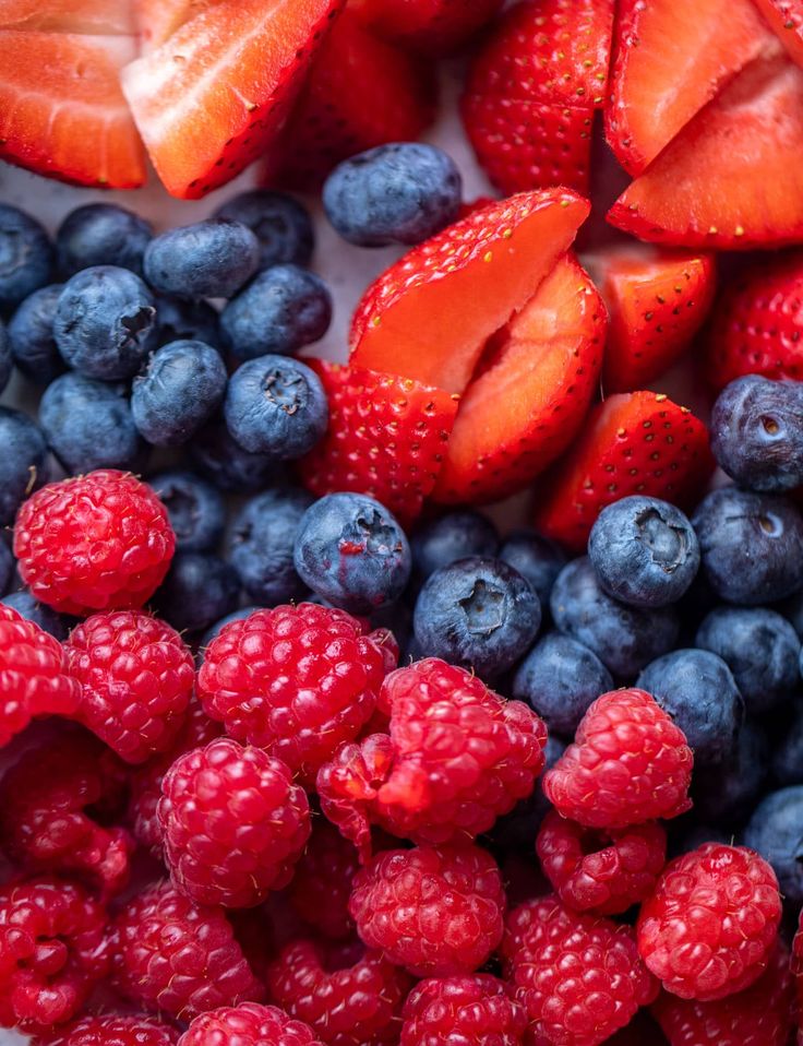 Blueberries, strawberries, raspberries